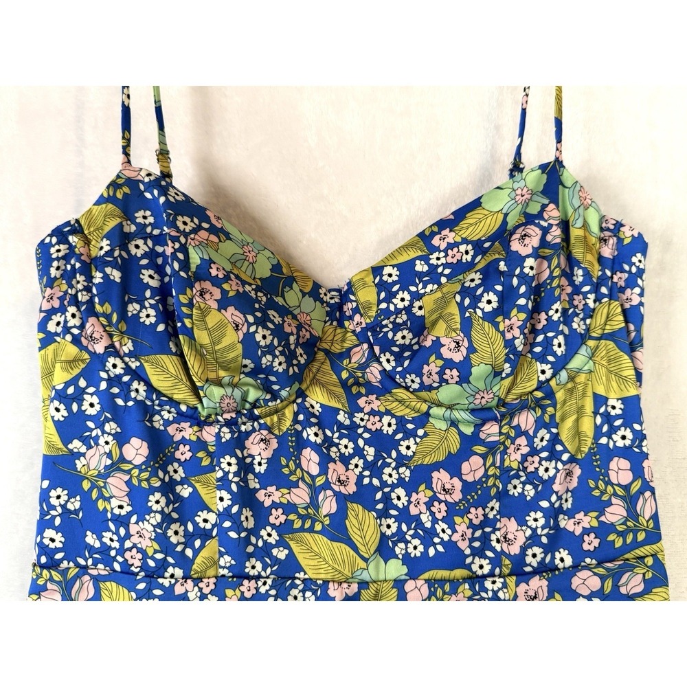 ASTR Florianne Floral Satin Midi Dress Blue Bustier Strap NWT Small - Picture 4 of 14